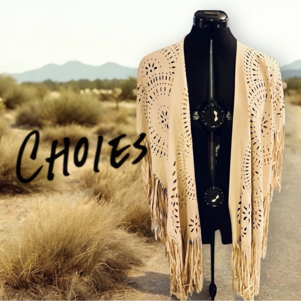 Choies Beige Suede Fringe Kimono - NWOT